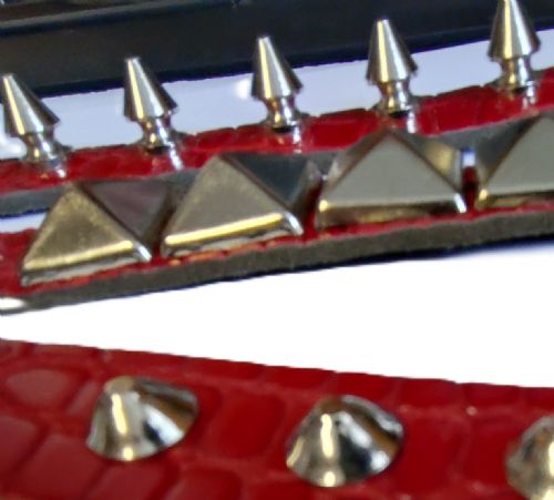 Studded Choker & Wrist Strap Set - Red Reptile Pattern (Conical)